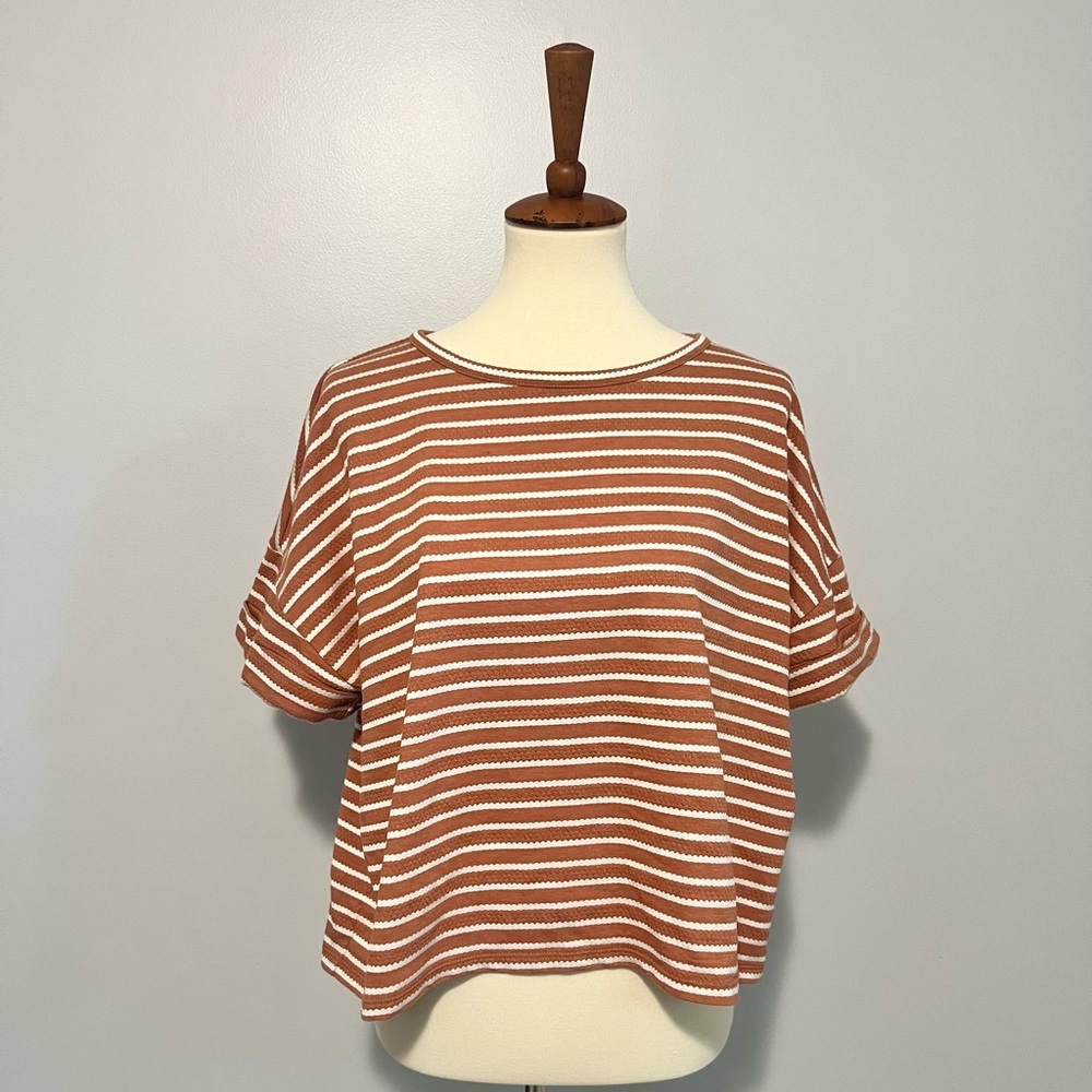 LOFT Striped Short Sleeve Crop Top